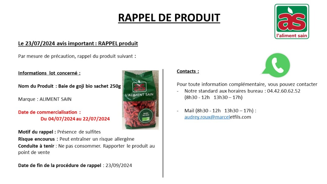 Visuel N°1 du produit rappelé