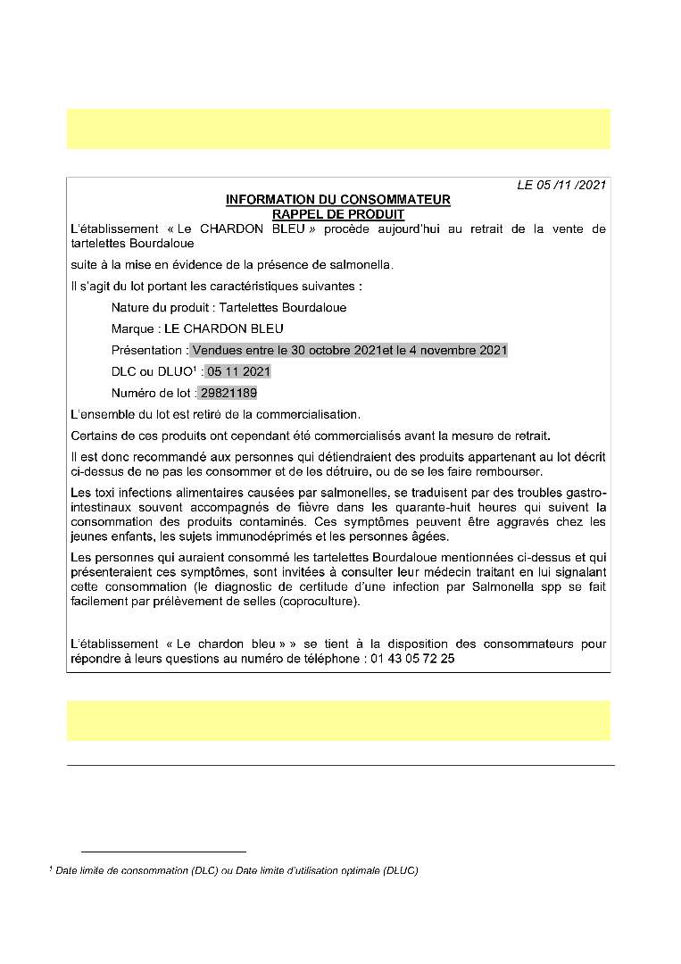 Visuel N°2 du produit rappelé : TARTELETTE BOURDALOUE