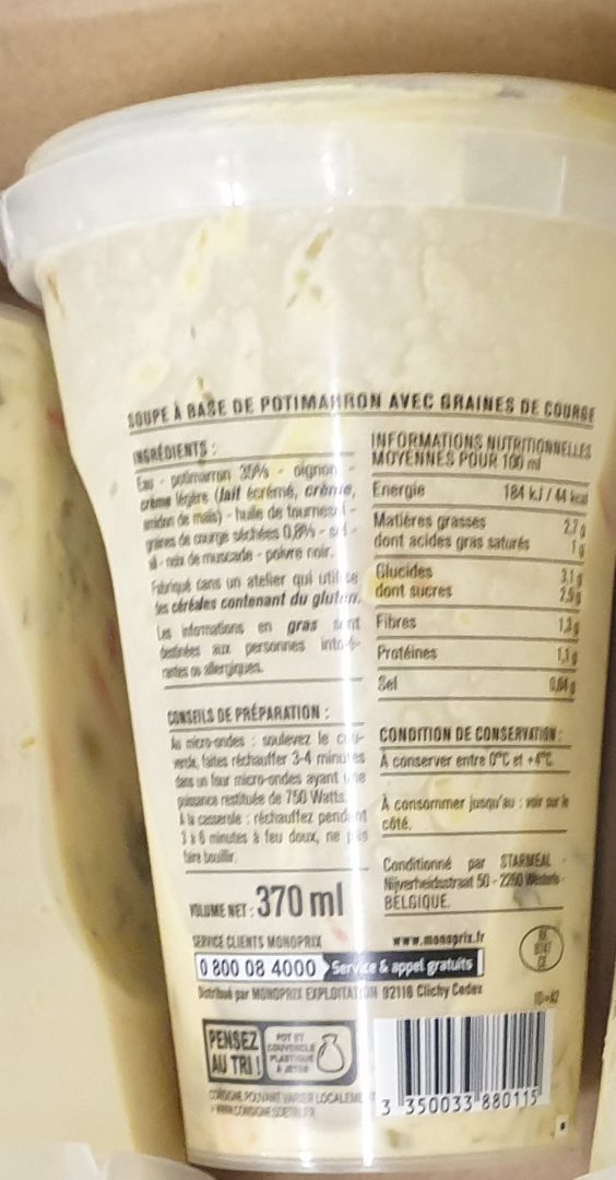 Visuel N°2 du produit rappelé : LA SOUPE Potimarron Graine de courge