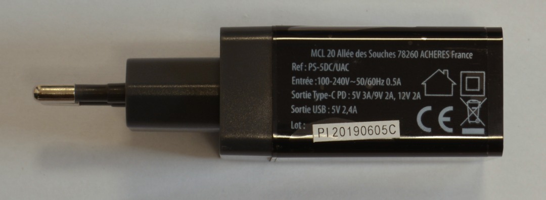 Visuel N°2 du produit rappelé : Chargeur secteur rapide USB 2 ports Type C Power Delivery + A - Noir