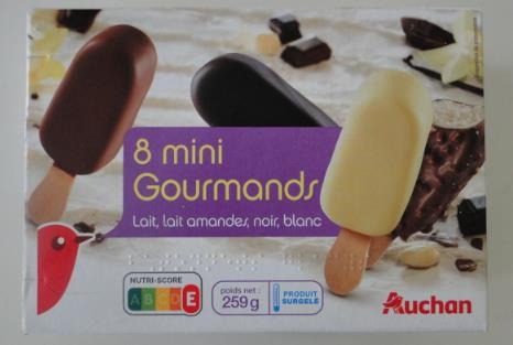 Visuel N°2 du produit rappelé : AUCHAN MINI GOURMANDS BATONNETS CHOCOLAT X8 258G 