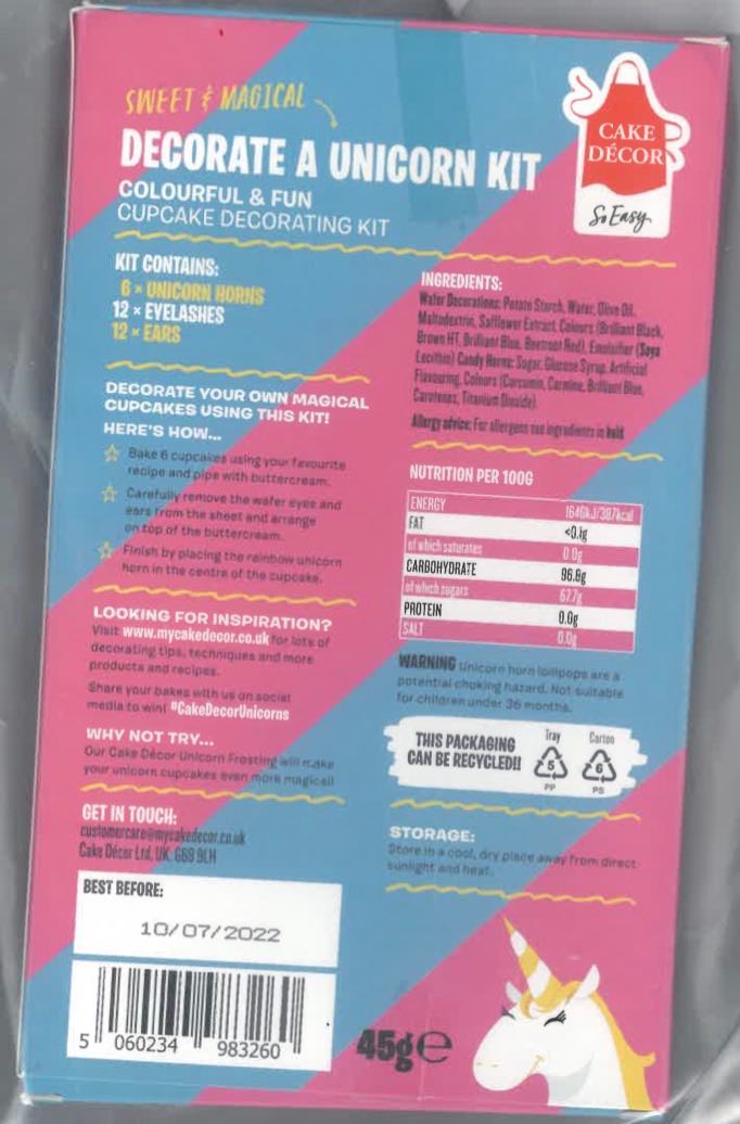 Visuel N°2 du produit rappelé : Kit de 6 décorations cupcakes licorne - UNICORN KIT