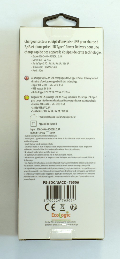 Visuel N°4 du produit rappelé : Chargeur secteur rapide USB 2 ports Type C Power Delivery + A - Noir