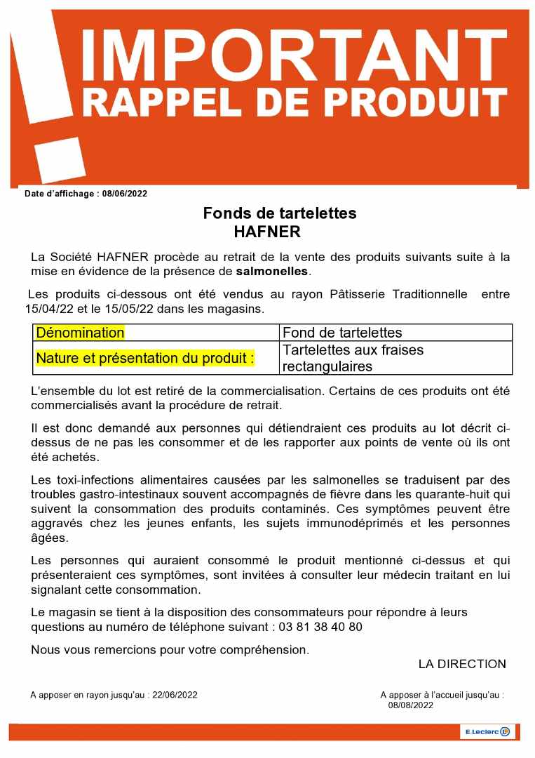 Visuel N°2 du produit rappelé : TARTELETTE FRAISE RECTANGULAIRE